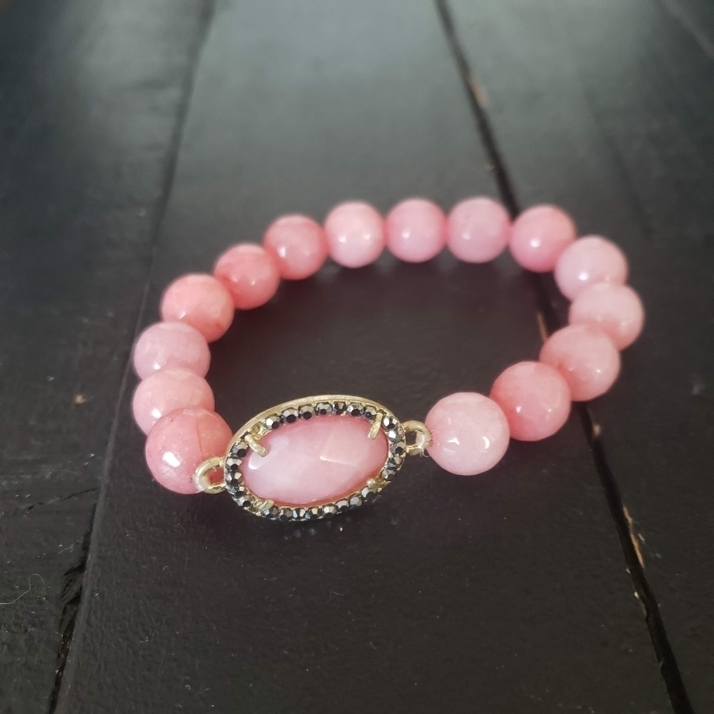 Pink Glass Beaded Bracelet Beads Women's Jewelry Pave Stone Accessory